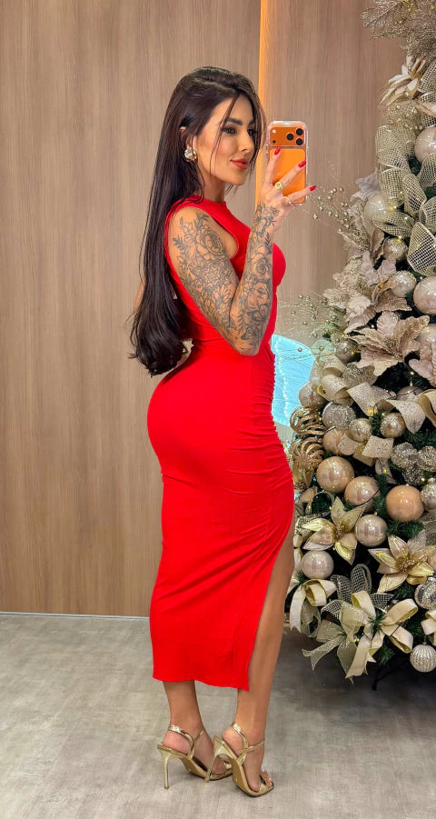Vestido Canelado Priscila - Vermelho