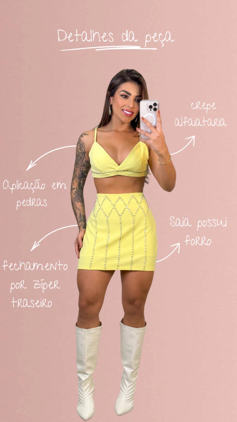 Conjunto Pedraria Louise - Amarelo