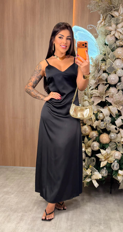 Vestido Cetim Lore - Preto