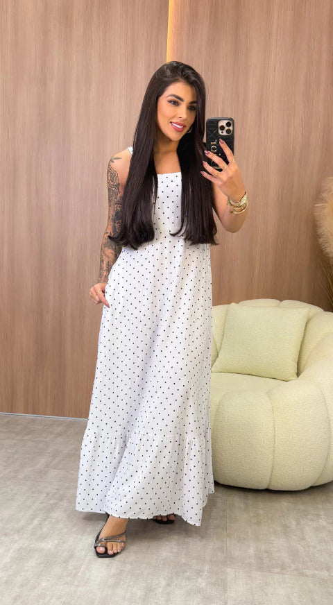 Vestido Violetta - Poá Branco