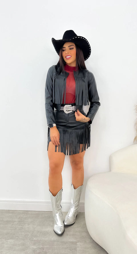 Jaqueta Corino Franja Fernanda - Preto