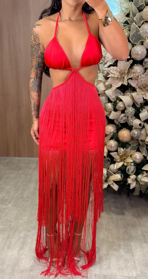 Vestido Franja Vick - Vermelho