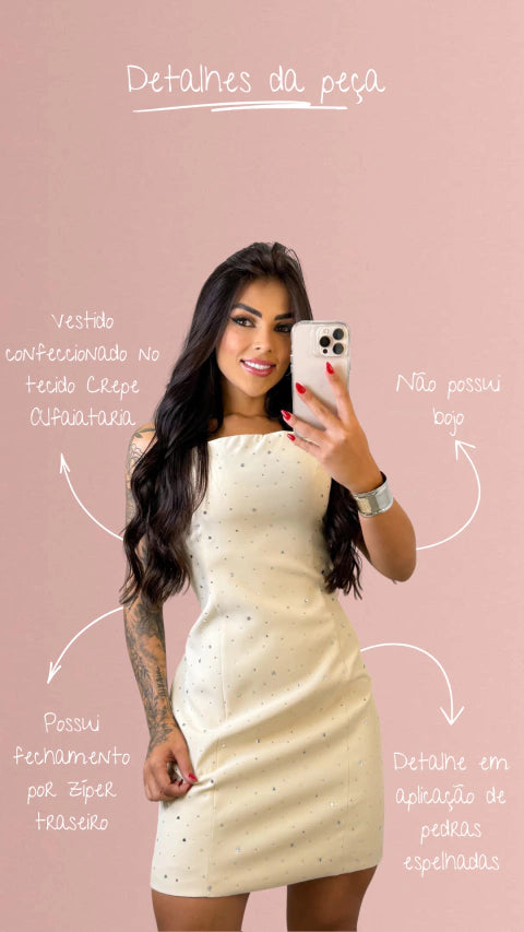 Vestido Brilho Valentina - Bege