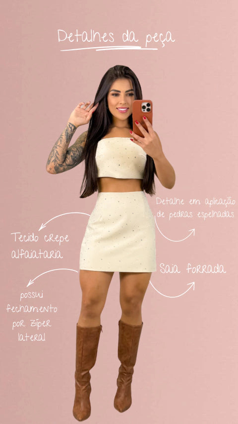 Saia Brilho Beatriz - Bege