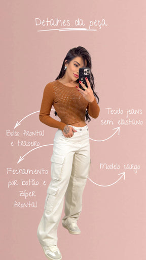 Calça Jeans Cargo Rebeca - Bege