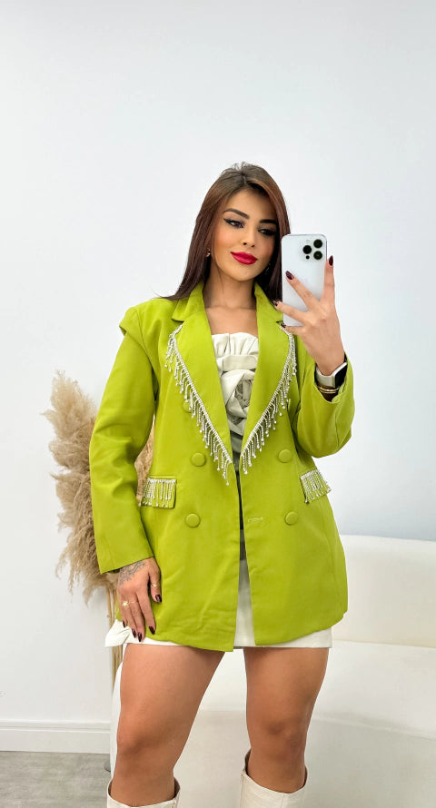 Blazer Franja Strass Juliette - Verde