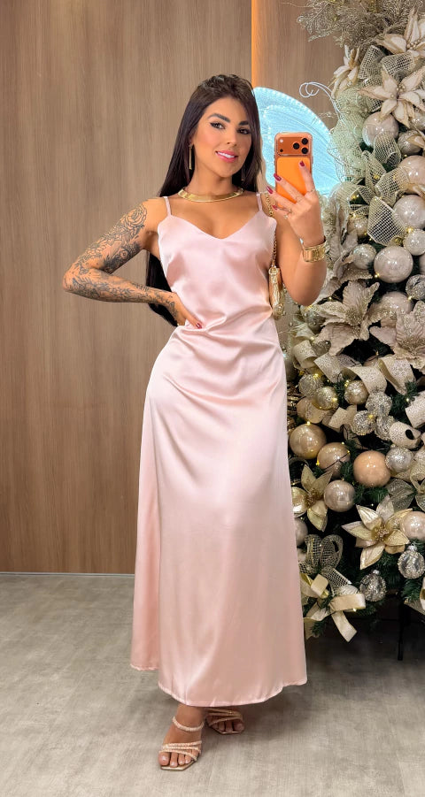 Vestido Cetim Lore - Rosa