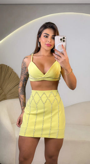Conjunto Pedraria Louise - Amarelo