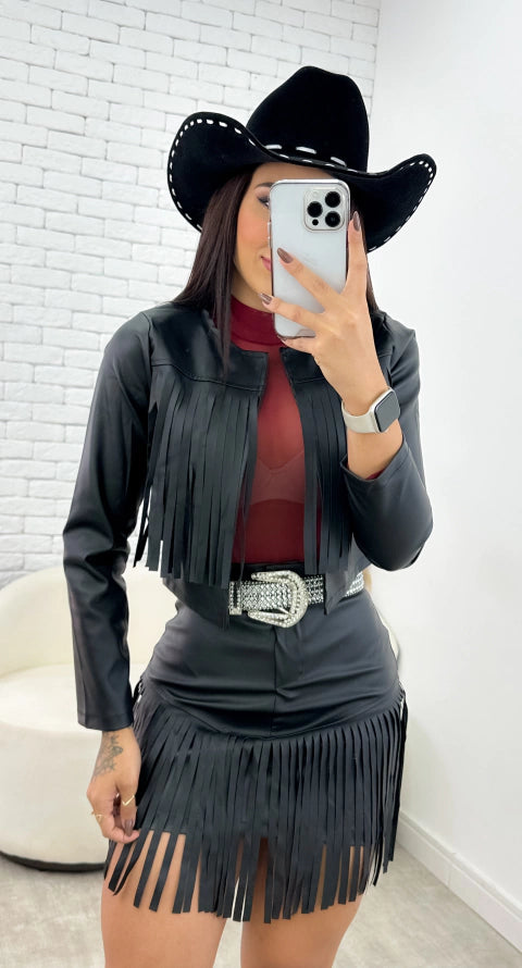 Jaqueta Corino Franja Fernanda - Preto