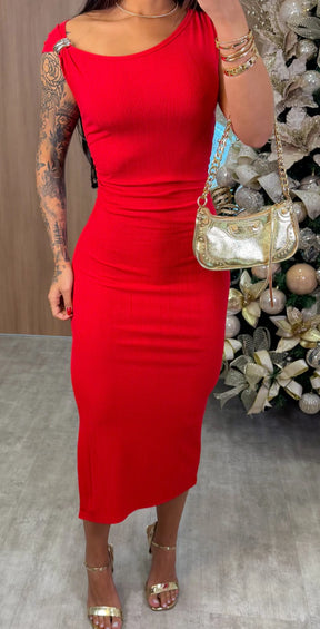 Vestido Canelado Luara - Vermelho