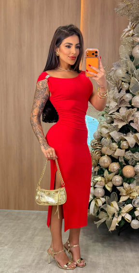 Vestido Canelado Luara - Vermelho