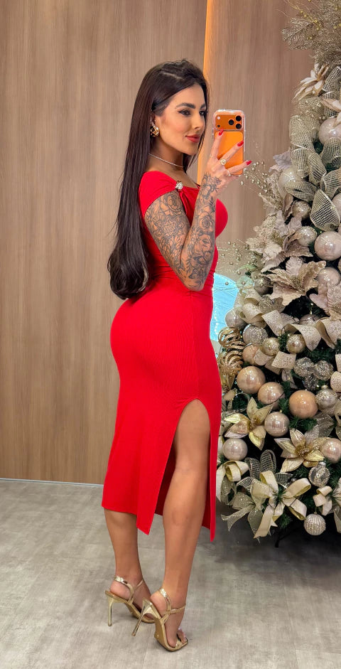 Vestido Canelado Luara - Vermelho