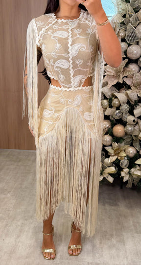 Macaquinho Franja Hailey - Bege