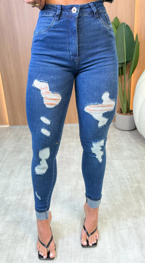 Calça Jeans Skinner Destroyed Cintia