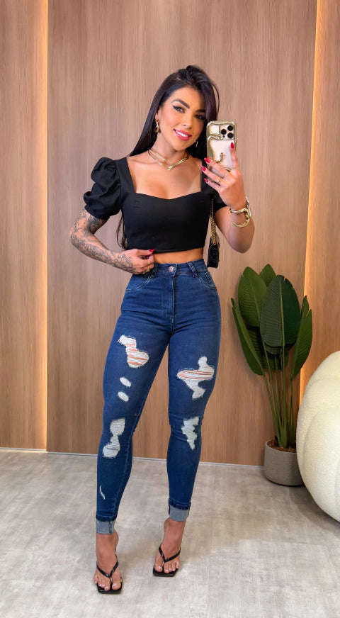Calça Jeans Skinner Destroyed Cintia